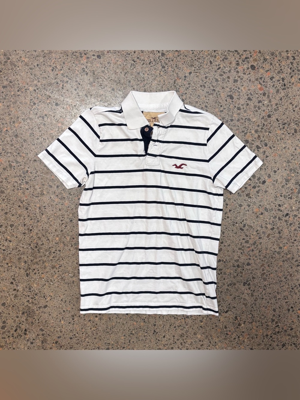 Y2K Hollister California Striped Polo (Large) 2000s, Beach, Skater, White, Black